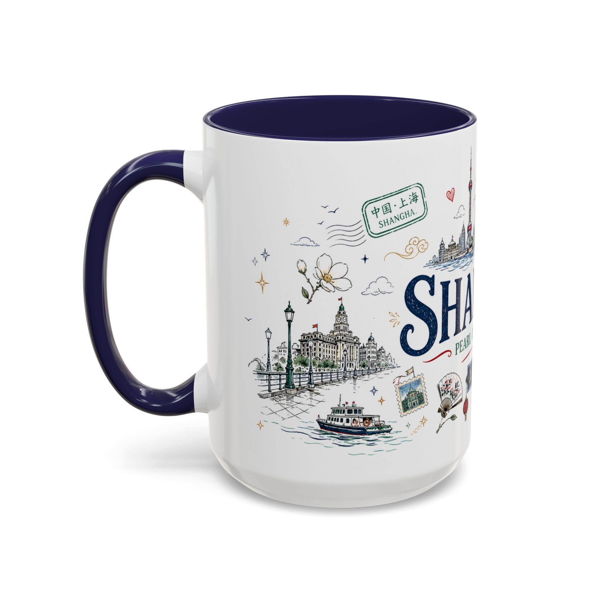 Shanghai Coffee Mug | China Souvenir Travel Gift | Accent Color Ceramic 11oz 15oz