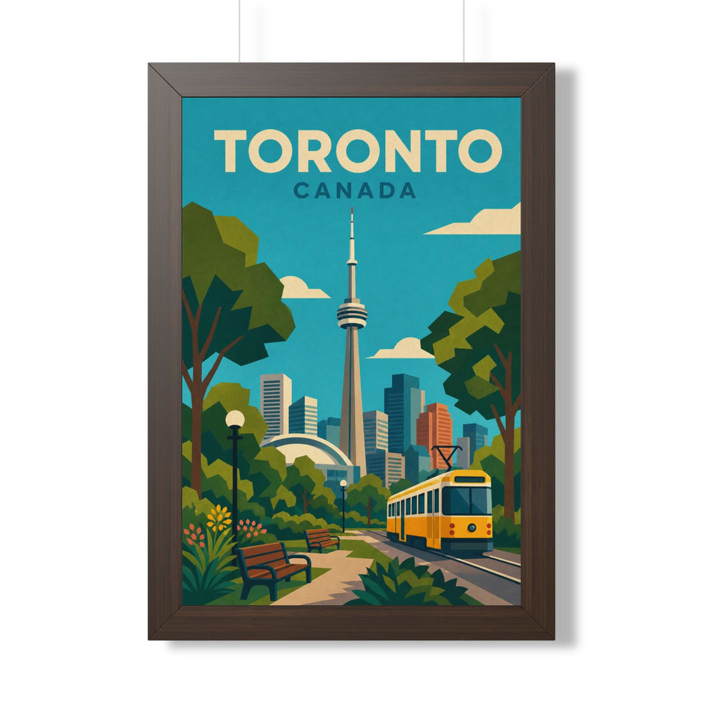 Toronto Streetcar Canada Framed Poster | Vintage Travel Wall Art | Black Walnut White Frame | 16x24 20x30