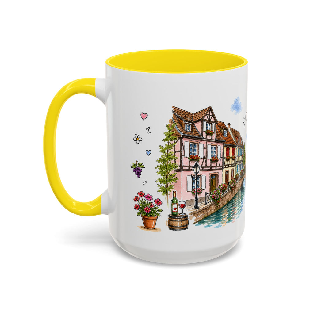 Colmar Illustrated Travel Mug | France Souvenir Accent Coffee Mug | 11oz 15oz Ceramic Cup