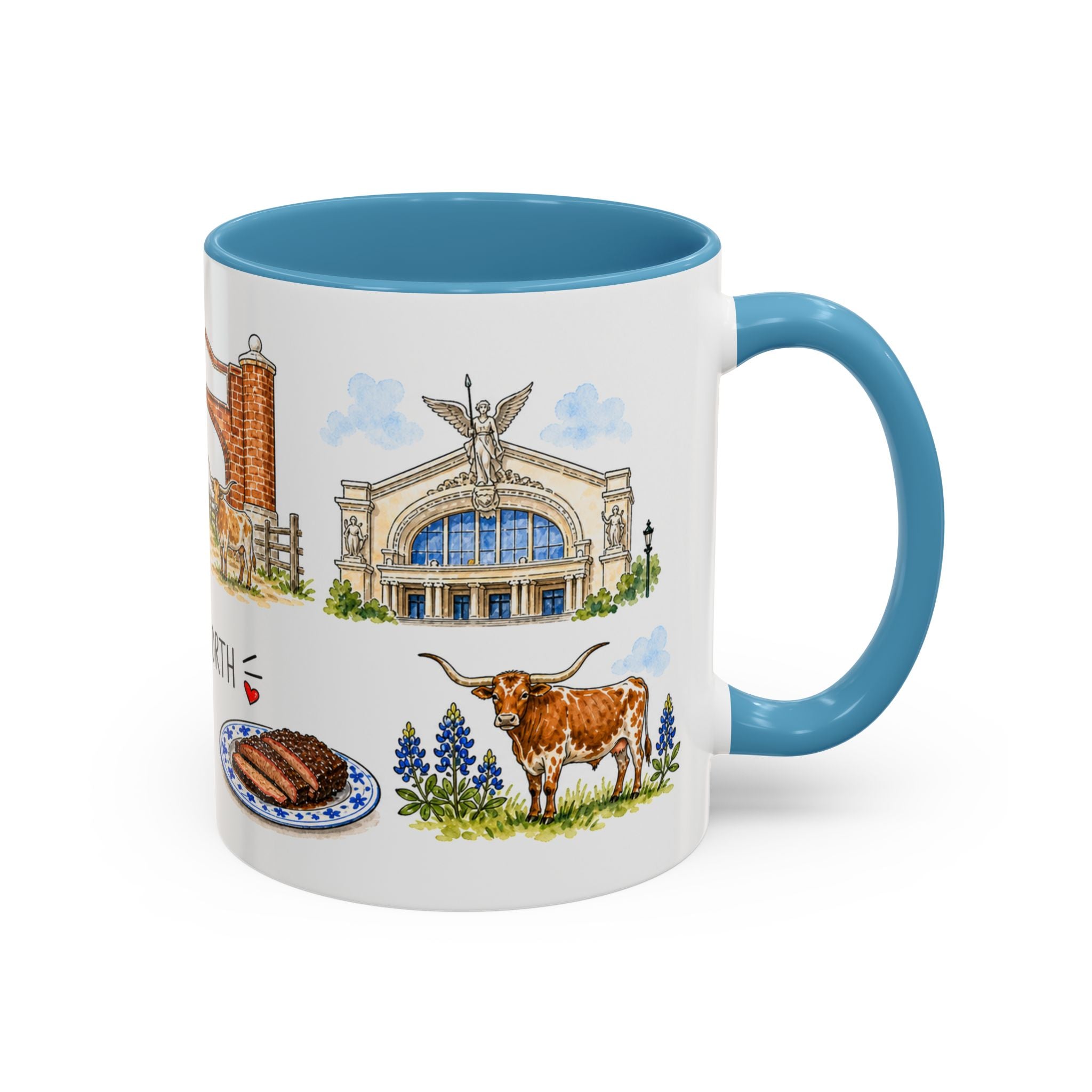 Fort Worth Illustrated Travel Mug | City Souvenir Accent Coffee Mug | 11oz 15oz Ceramic Cup