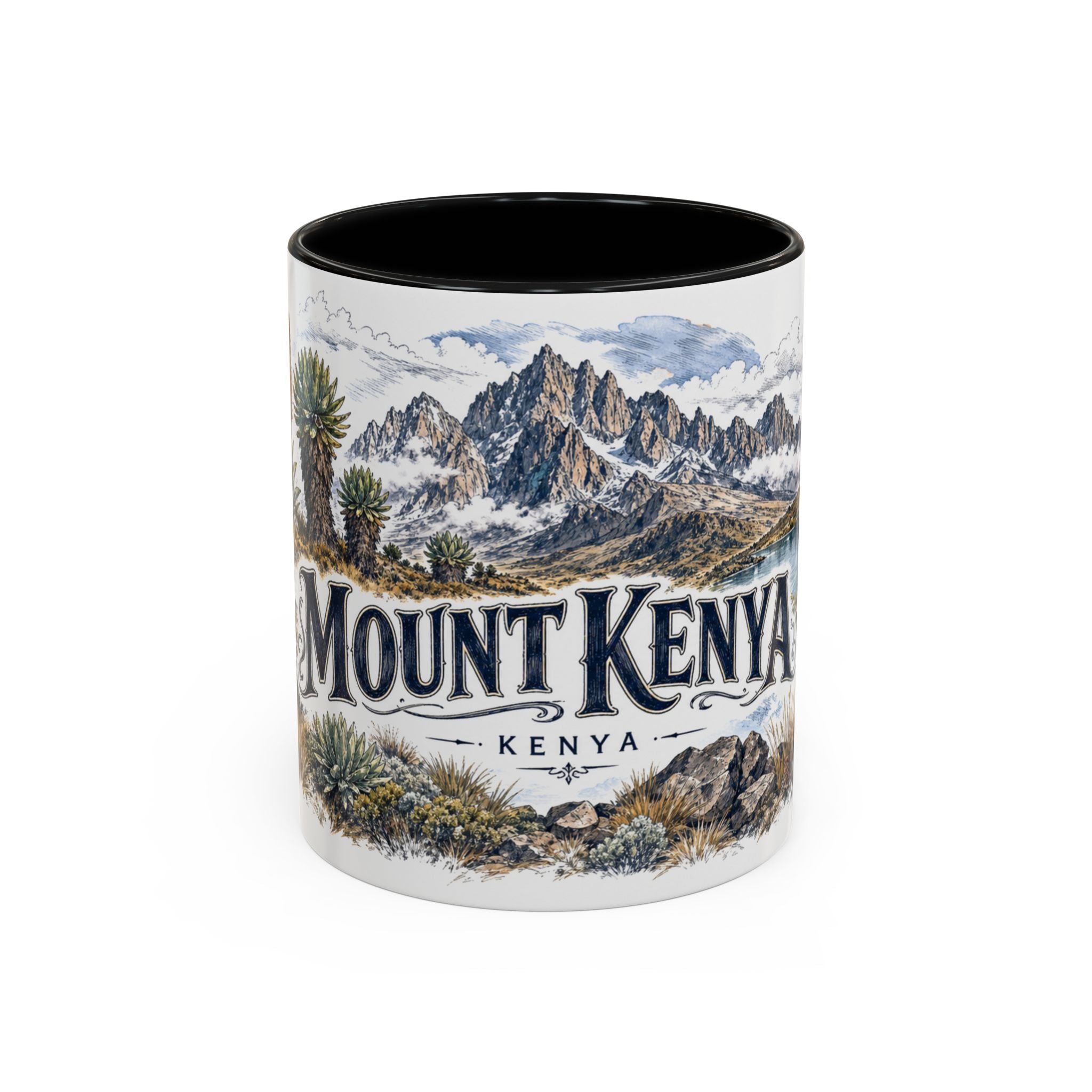 Mount Kenya Mug, Kenya Travel Souvenir, Bucket List Gift, Accent Ceramic Coffee Mug 11oz 15oz