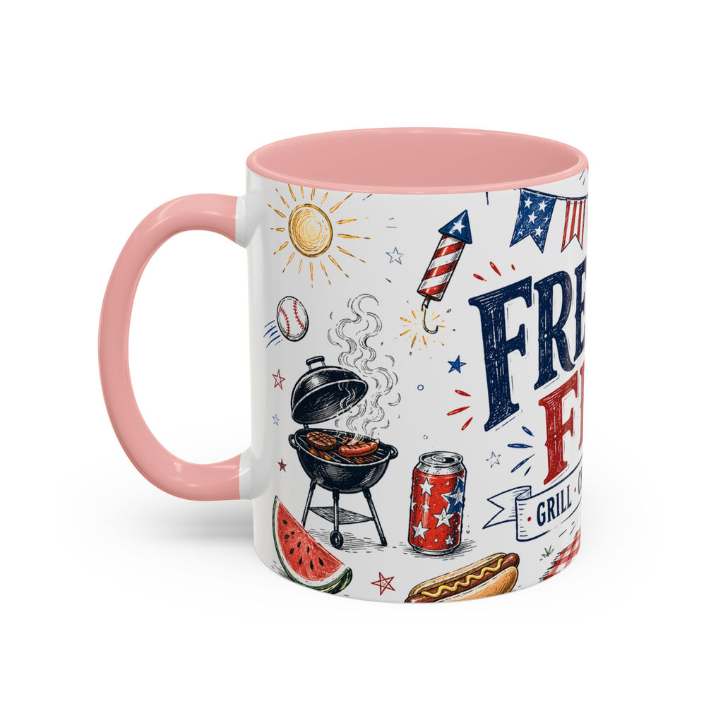 Freedom Fest Coffee Mug | Grill Chill Fireworks 4th of July | Accent Color Ceramic 11oz 15oz