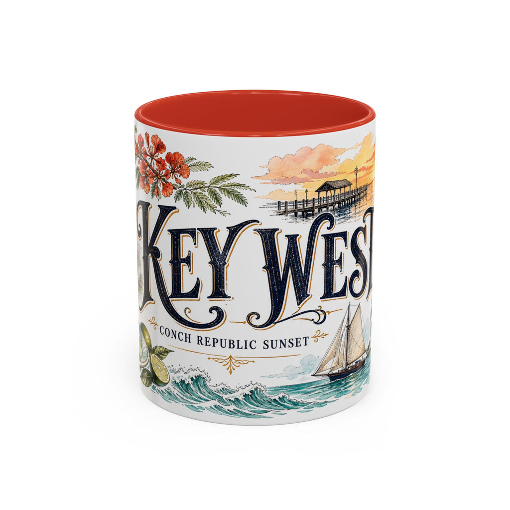 Key West Coffee Mug | United States Travel Souvenir | Vintage Illustrated City Gift | 11 oz 15 oz Accent Mug