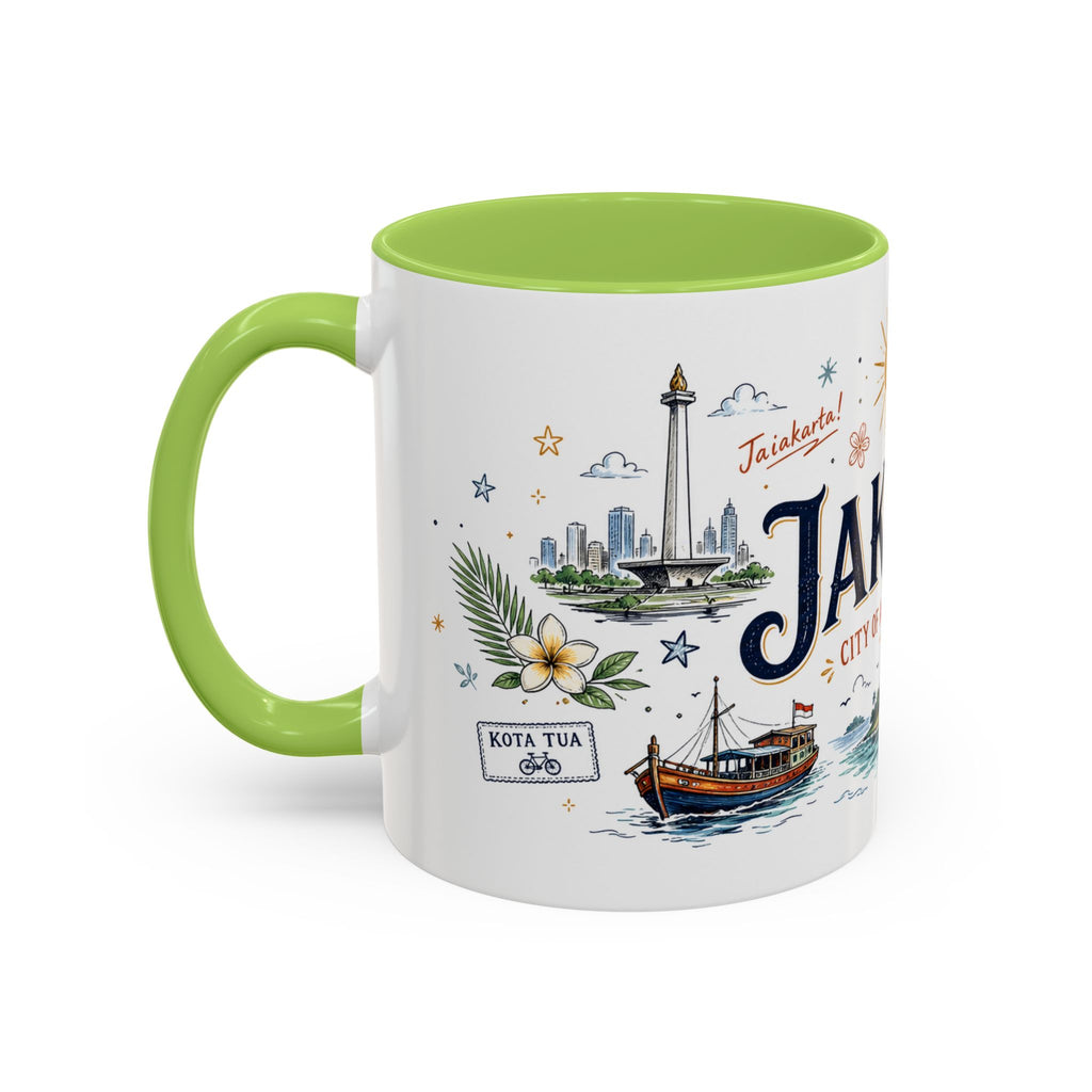 Jakarta Coffee Mug | Indonesia Souvenir Travel Gift | Accent Color Ceramic 11oz 15oz
