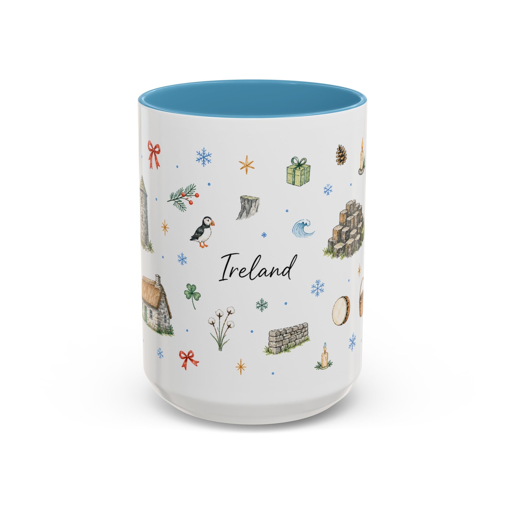Ireland Christmas Mug | Watercolor Travel Souvenir | Holiday Gift | Accent Ceramic Coffee Cup 11oz 15oz