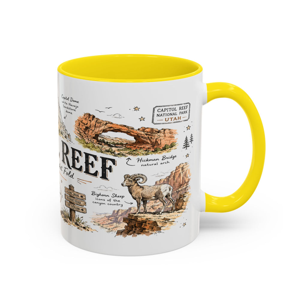 Capitol Reef National Park Coffee Mug | Utah Sandstone Canyon Hiking Gift | Accent Color Ceramic 11oz 15oz