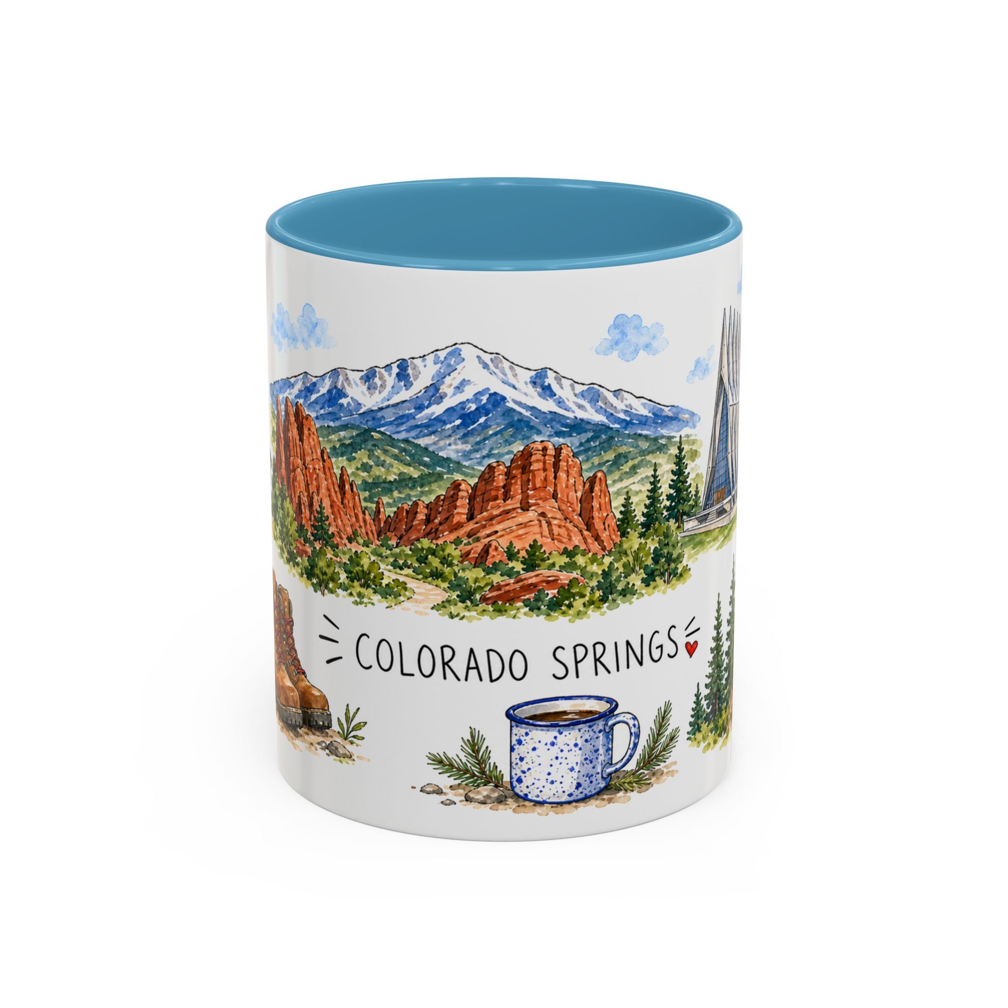 Colorado Springs Illustrated Travel Mug | City Souvenir Accent Coffee Mug | 11oz 15oz Ceramic Cup