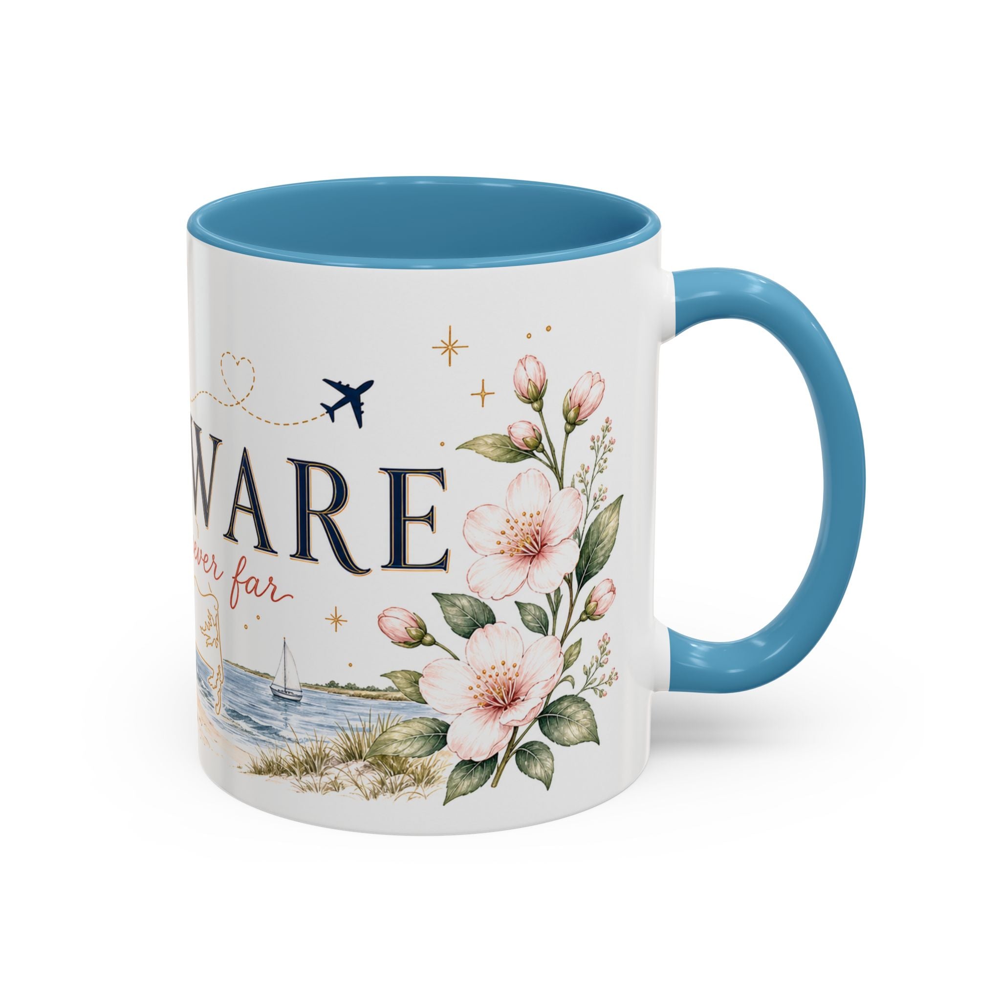 Delaware State Map Mug | Botanical Beach Accent Coffee Cup (11oz/15oz)