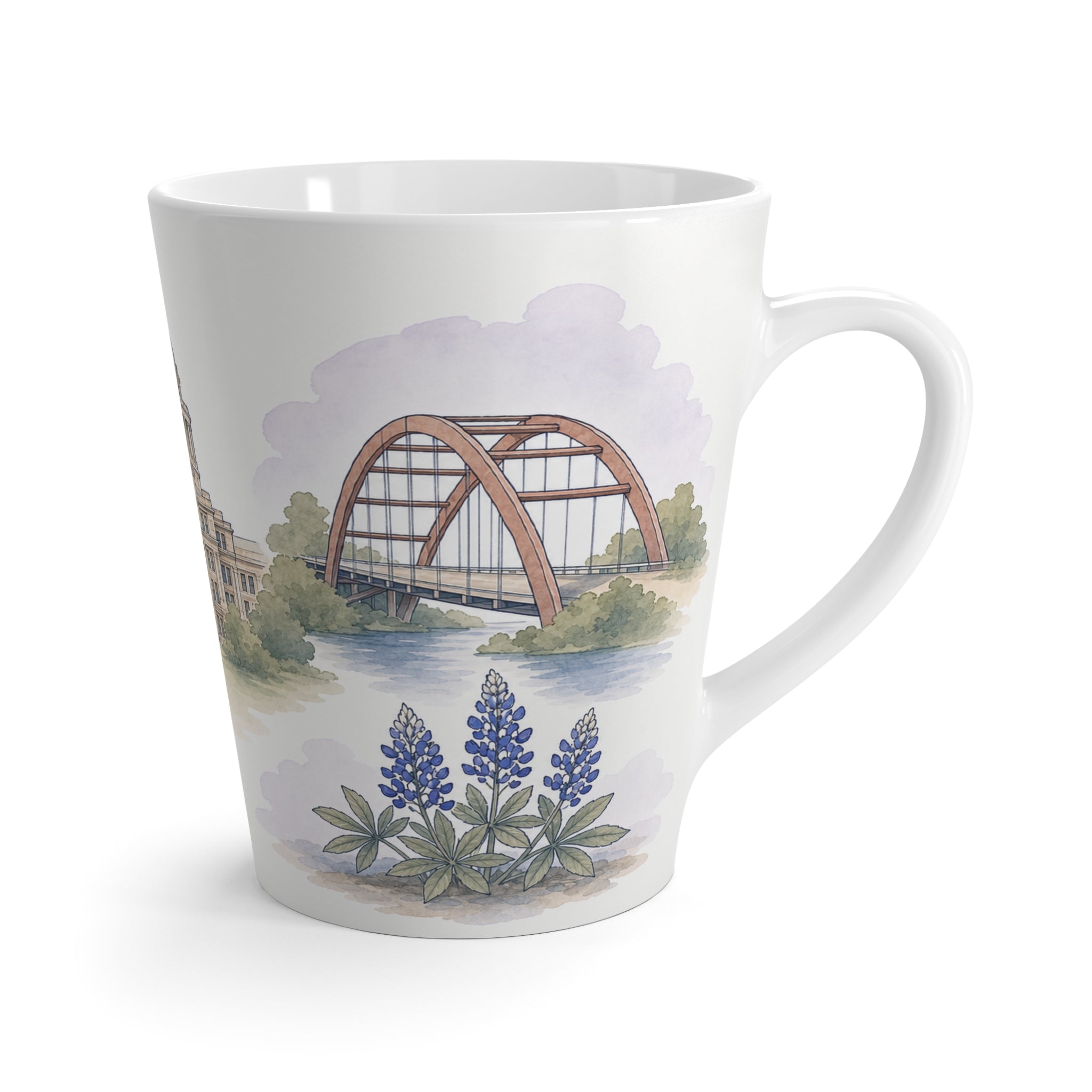Austin Latte Mug | Watercolor City Travel Mug | 12 oz Ceramic Souvenir Gift