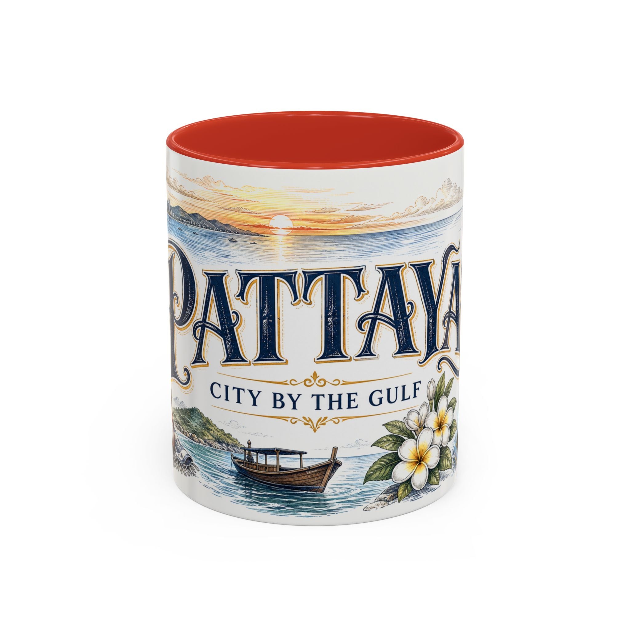 Pattaya Coffee Mug | Thailand Travel Souvenir | Vintage Illustrated City Gift | 11 oz 15 oz Accent Mug