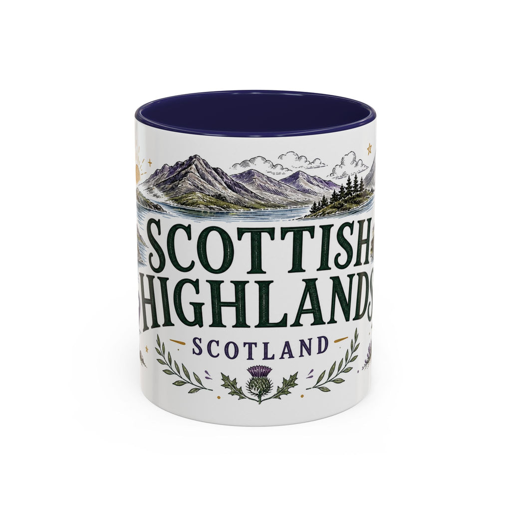Scottish Highlands Coffee Mug | Travel Destination Souvenir Gift | Accent Color Ceramic 11oz 15oz