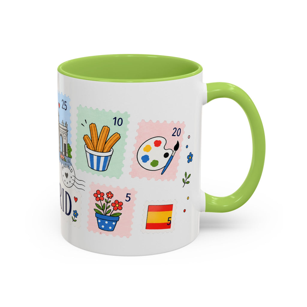 Madrid Coffee Mug | Postage Stamp Collage Mug | Travel Souvenir Accent Cup 11oz 15oz