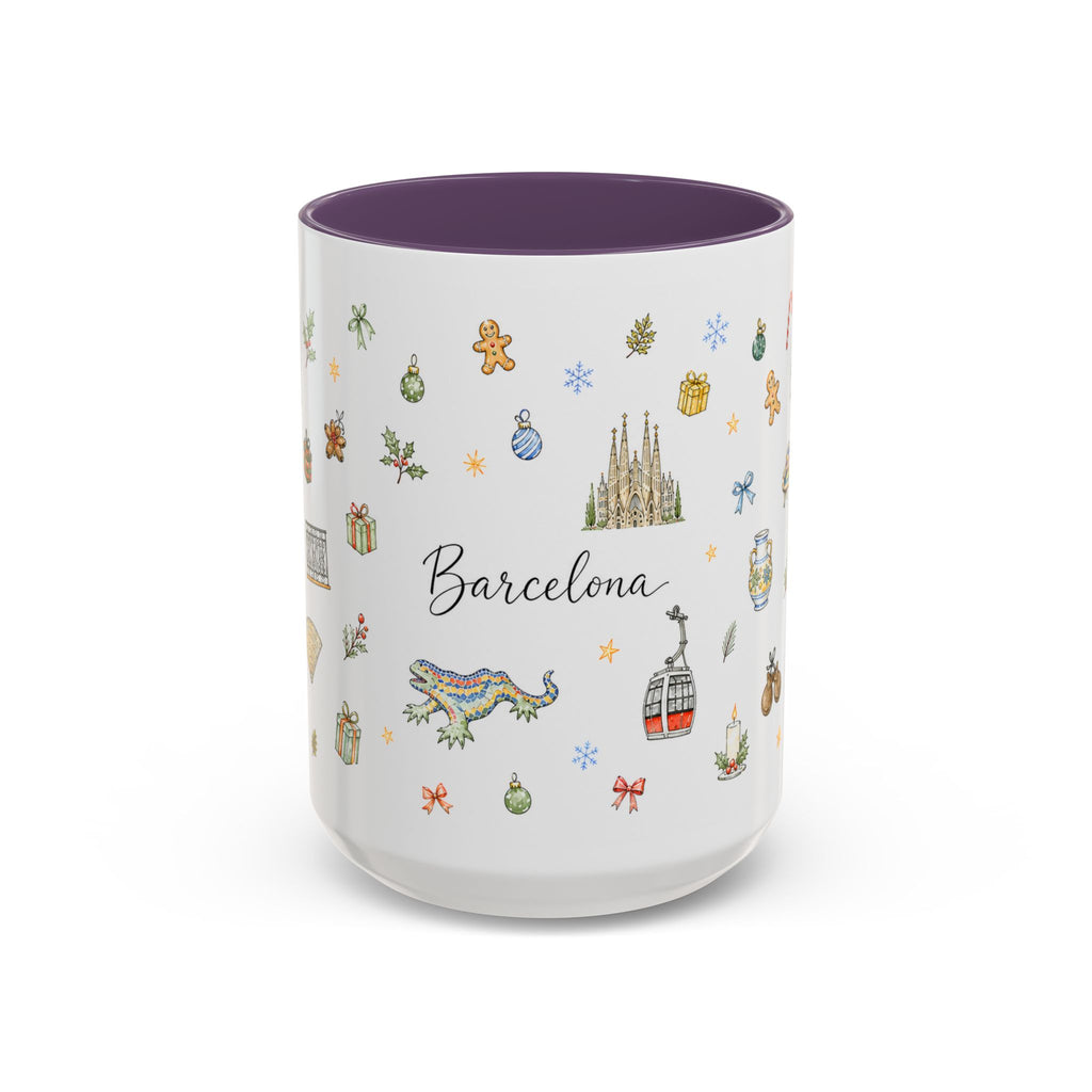 Barcelona Christmas Mug | Watercolor City Souvenir, Ceramic Coffee Cup (11oz/15oz)