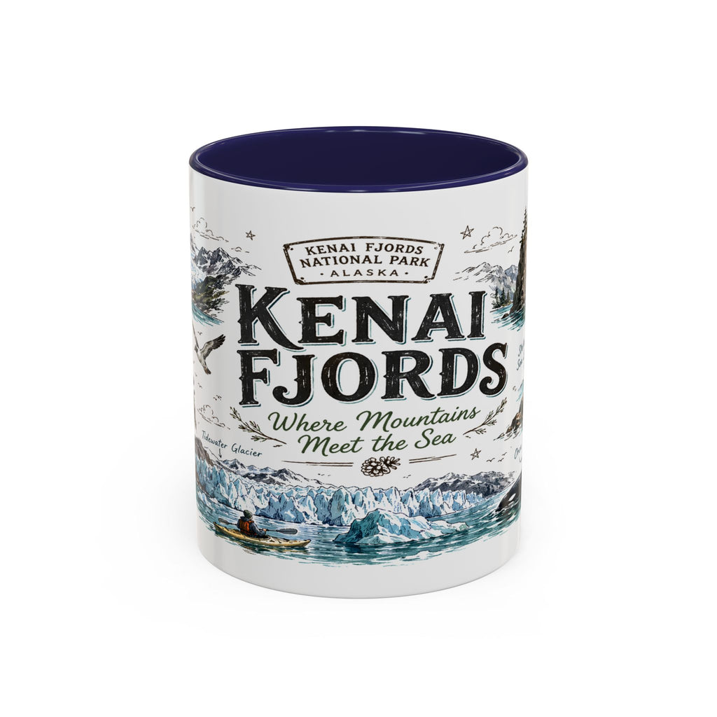 Kenai Fjords National Park Coffee Mug | Alaska Coastal Wildlife Hiking Gift | Accent Color Ceramic 11oz 15oz