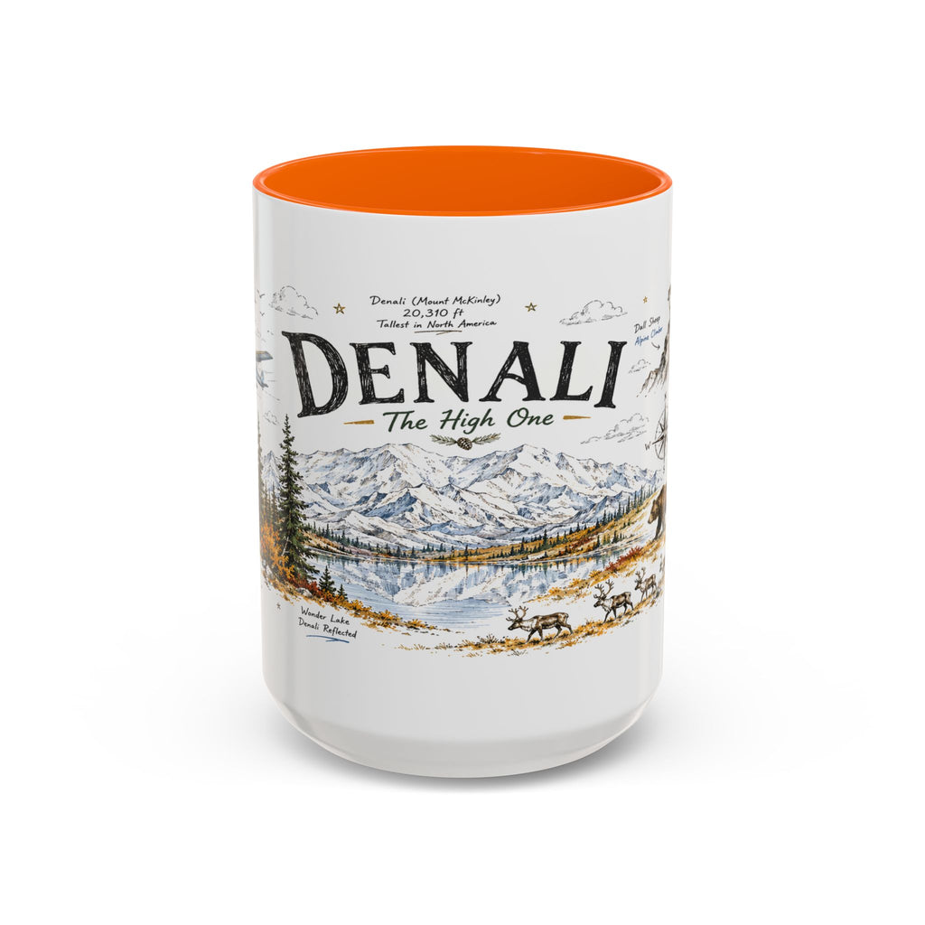 Denali National Park Coffee Mug | Alaska National Park Hiking Gift | Accent Color Ceramic 11oz 15oz