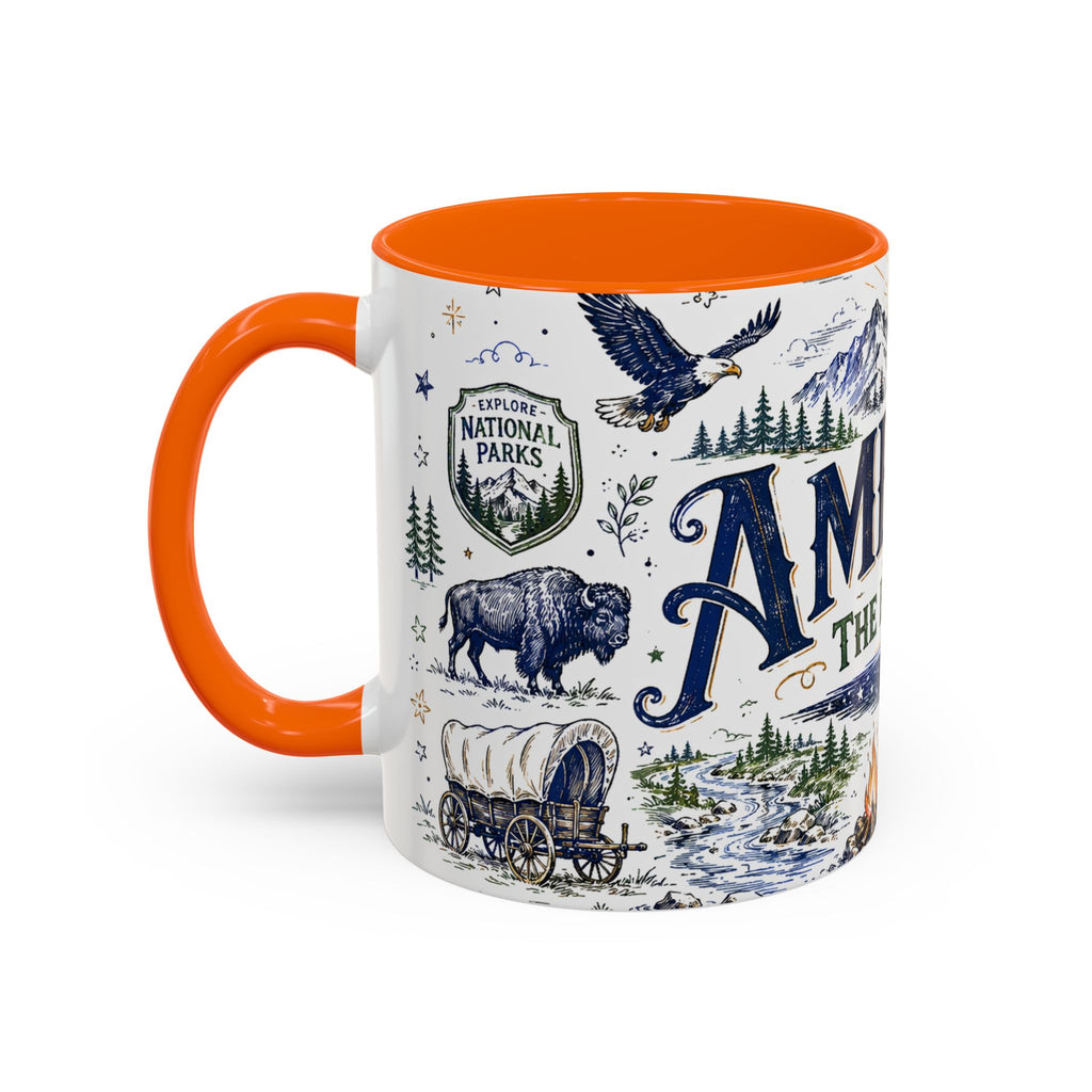 America the Beautiful Coffee Mug | Patriotic USA Gift | Accent Color Ceramic 11oz 15oz
