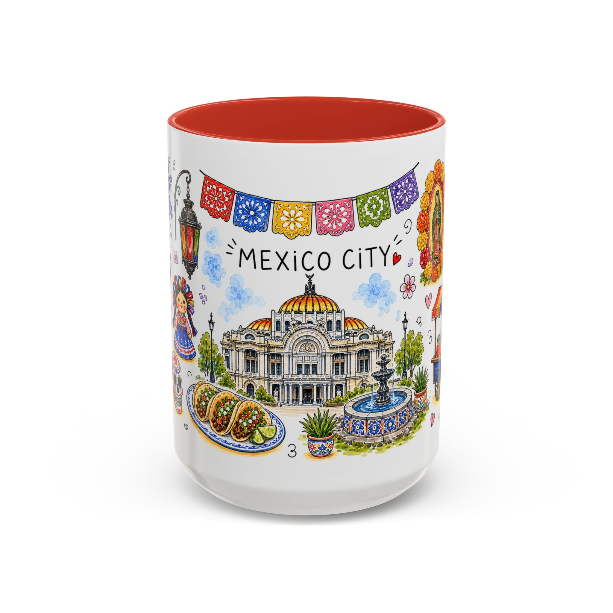 Mexico City Illustrated Travel Mug | City Souvenir Accent Coffee Mug | 11oz 15oz Ceramic Cup