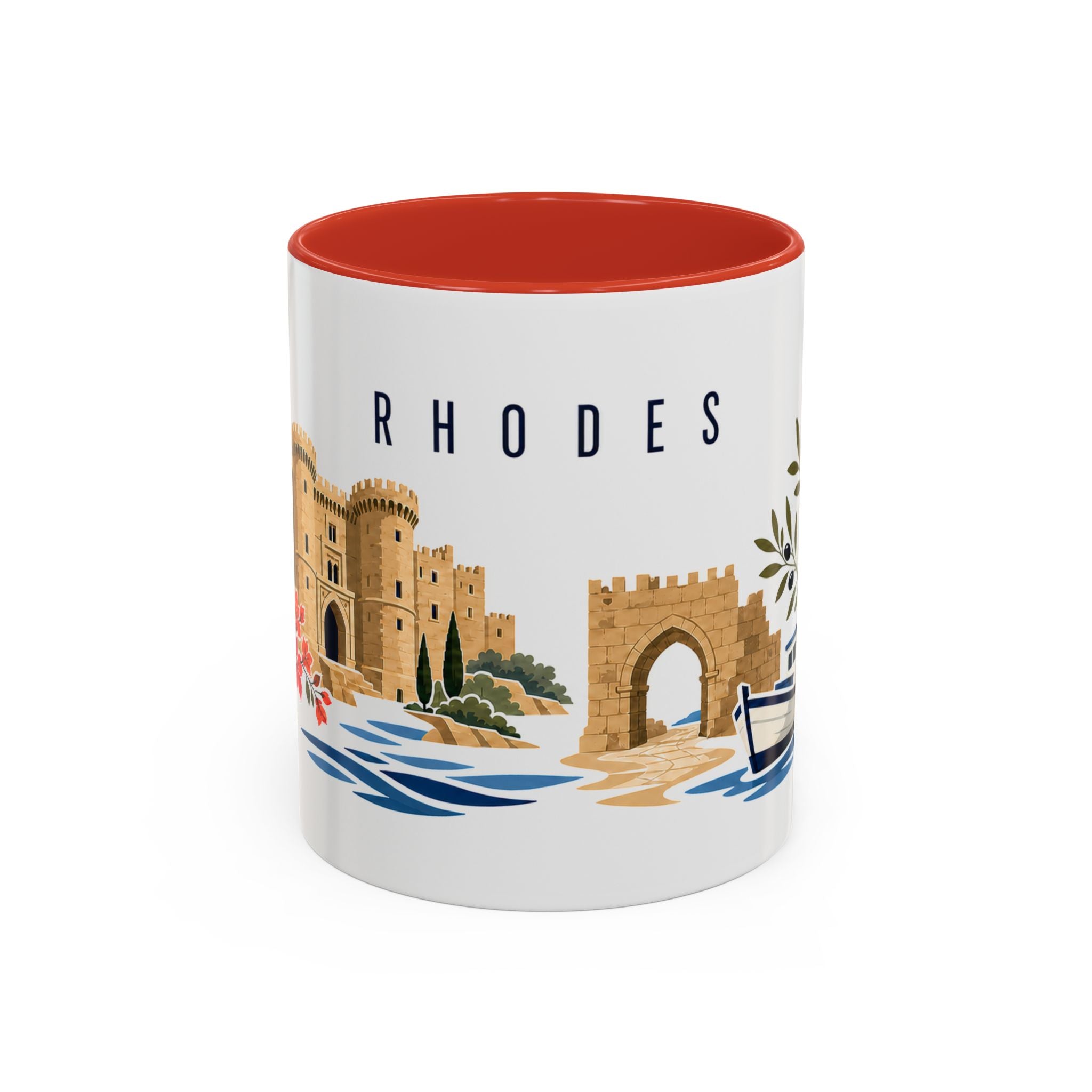 Rhodes Coffee Mug | Greece Travel Souvenir | Porcelain Decal City Gift | 11oz 15oz Accent Mug