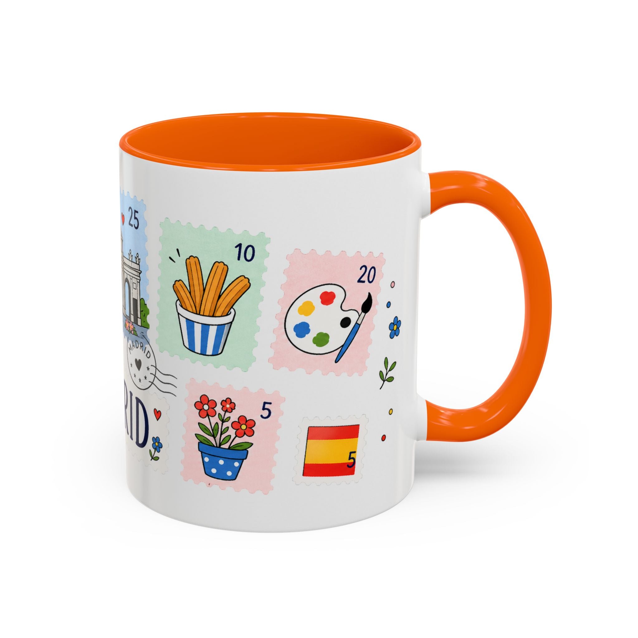 Madrid Coffee Mug | Postage Stamp Collage Mug | Travel Souvenir Accent Cup 11oz 15oz