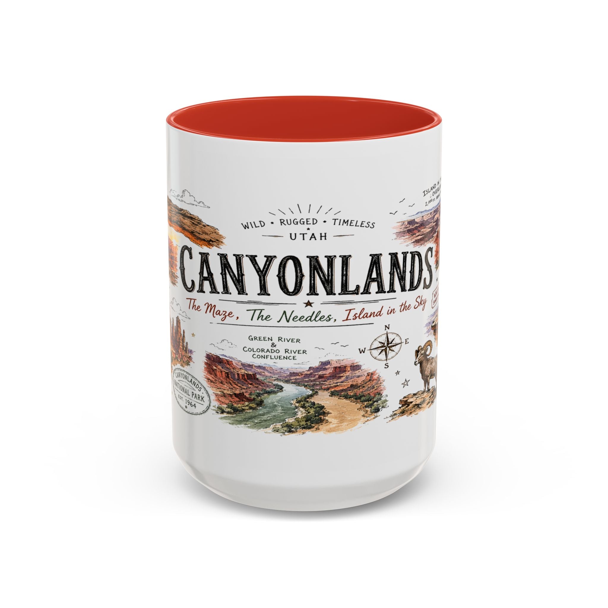 Canyonlands National Park Coffee Mug | Utah Red Rock Desert River Gift | Accent Color Ceramic 11oz 15oz