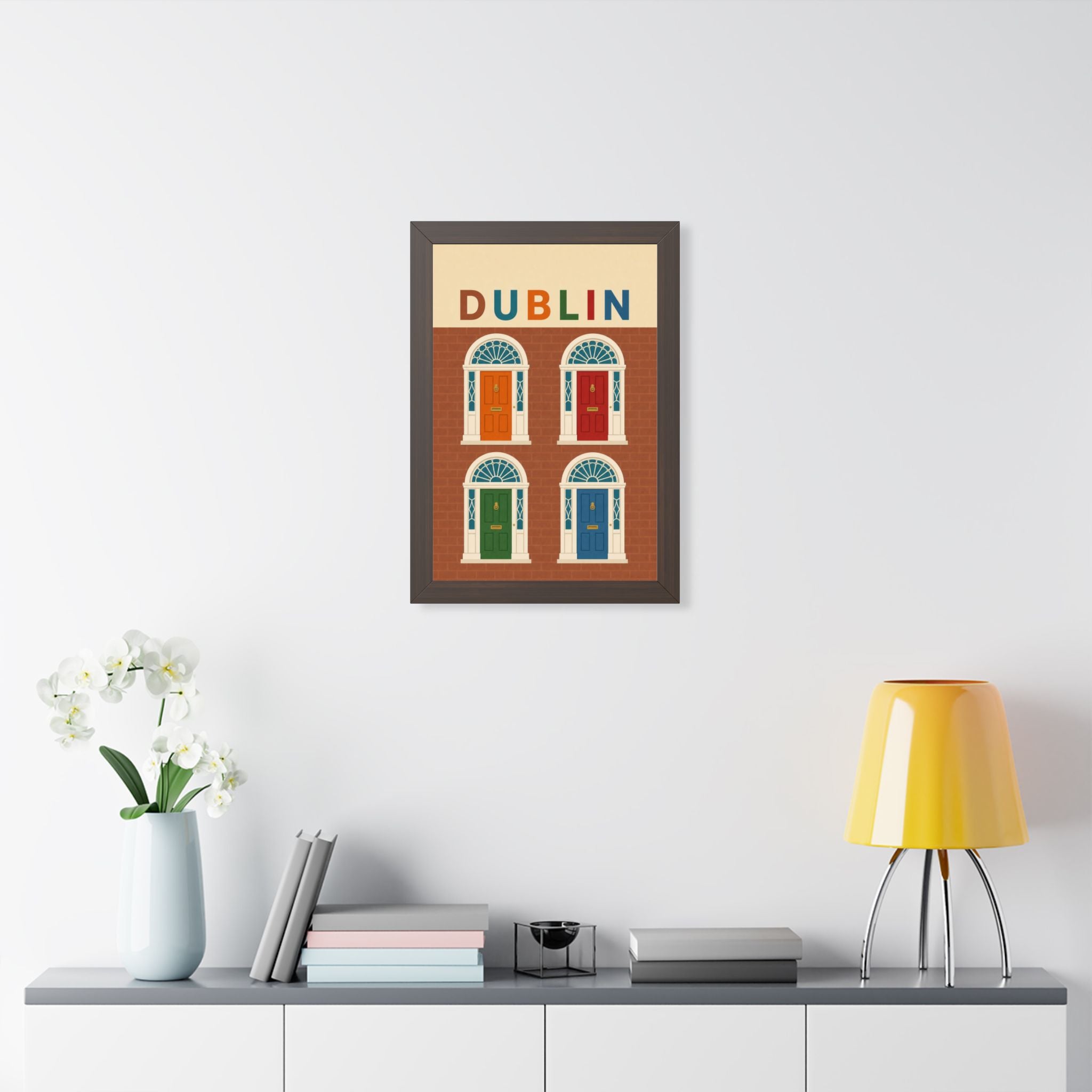 Dublin Georgian Doors Ireland Framed Poster | Vintage Travel Wall Art | Black Walnut White Frame | 16x24 20x30