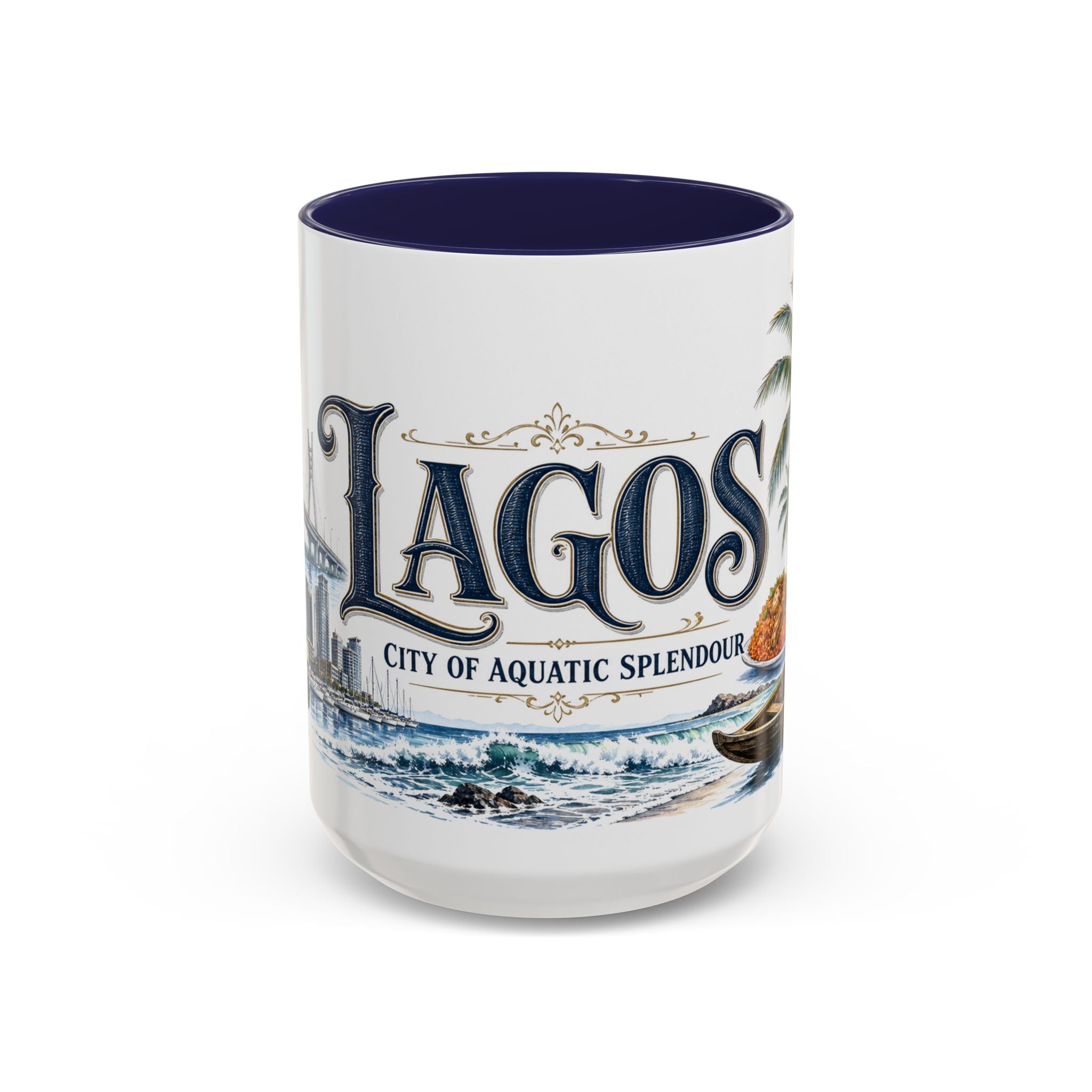 Lagos Coffee Mug | Nigeria Travel Souvenir | Vintage Illustrated City Gift | 11 oz 15 oz Accent Mug