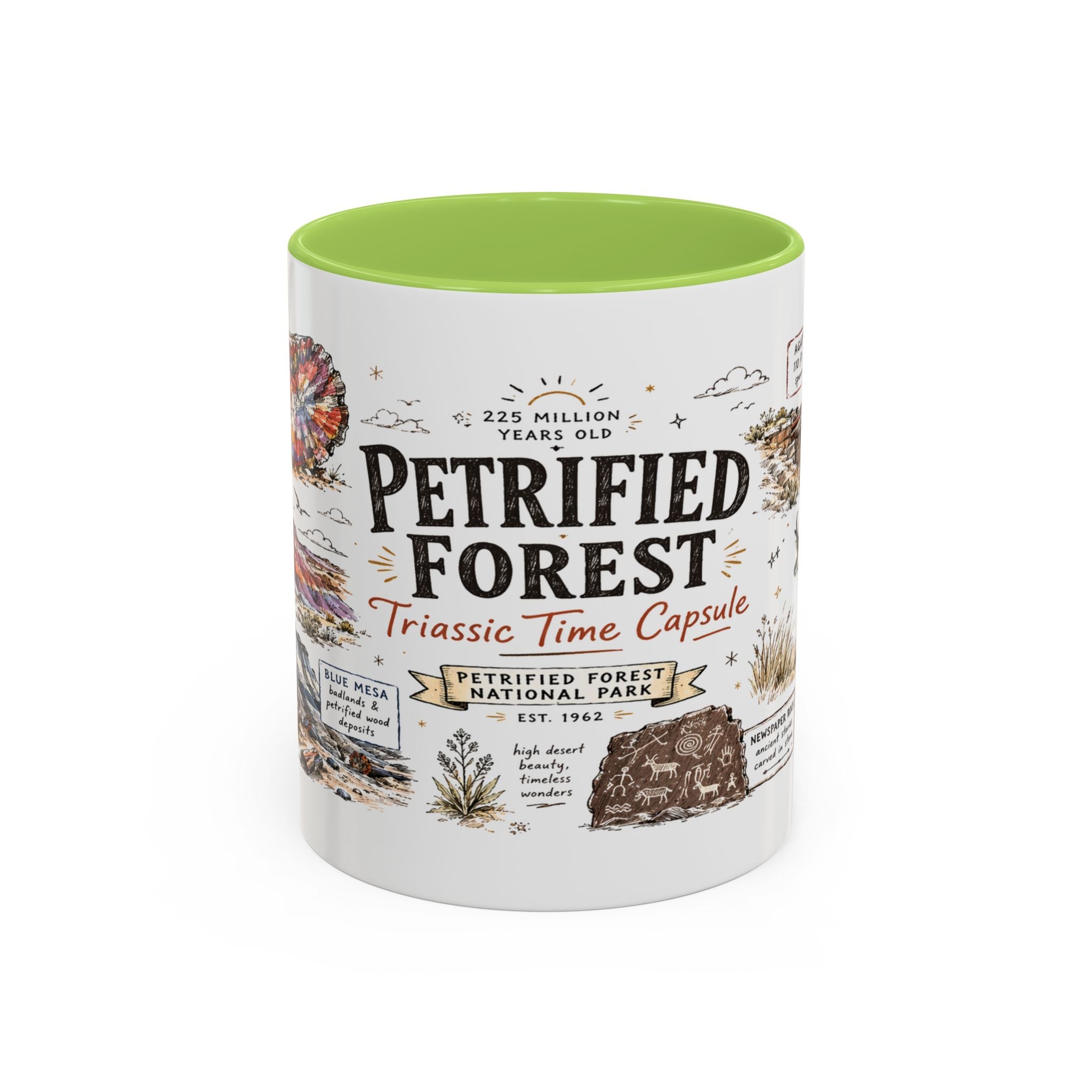 Petrified Forest National Park Coffee Mug | Arizona Painted Desert Fossil Gift | Accent Color Ceramic 11oz 15oz