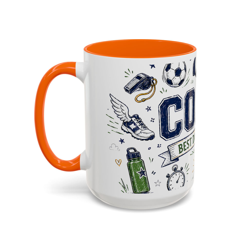 Coach Best Dad On The Field Coffee Mug | Father's Day Gift for Dad | Accent Color Ceramic 11oz 15oz