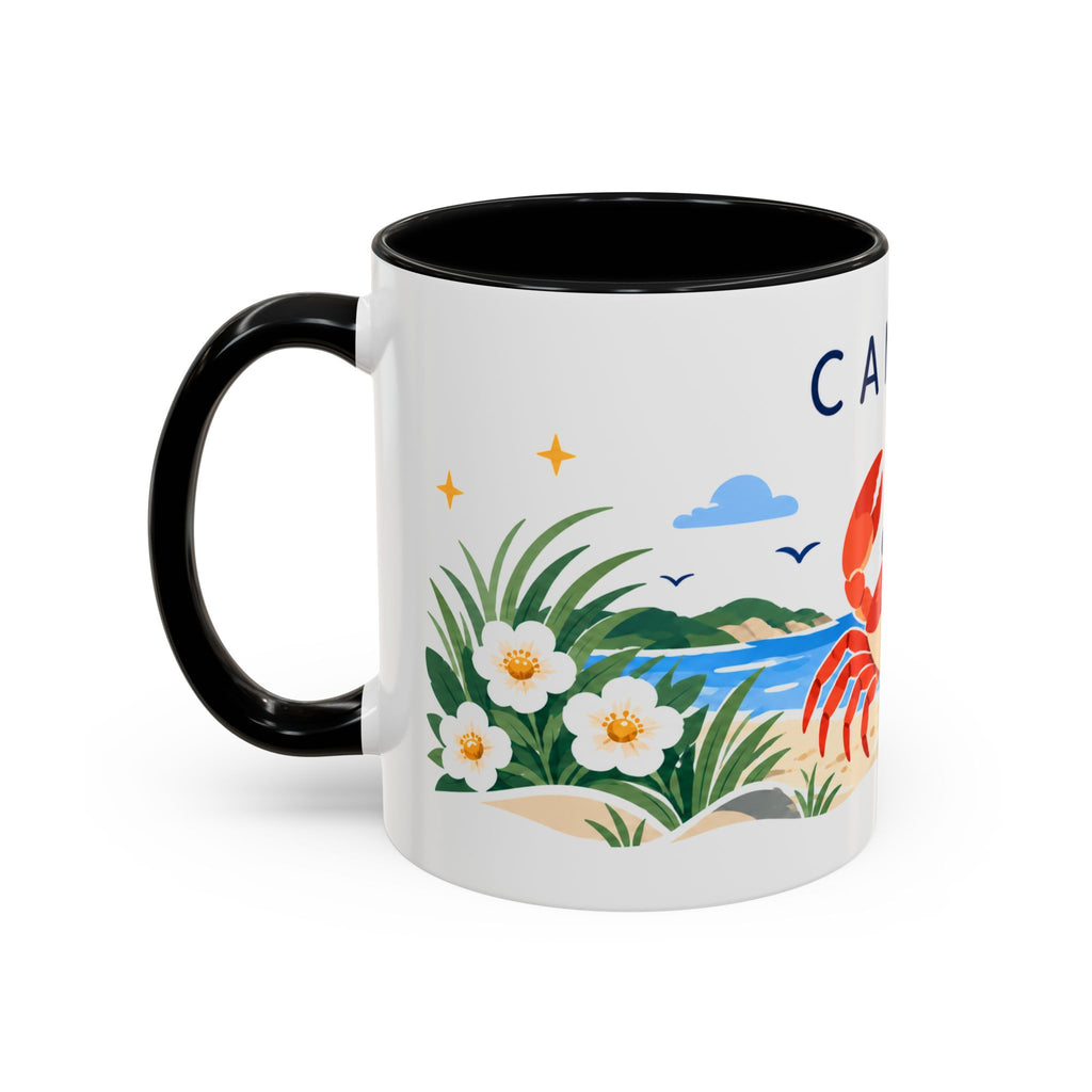 Cancer Zodiac Coffee Mug | Crab and Coastal Design | Astrology Birthday Gift | 11 oz 15 oz Ceramic Accent Mug