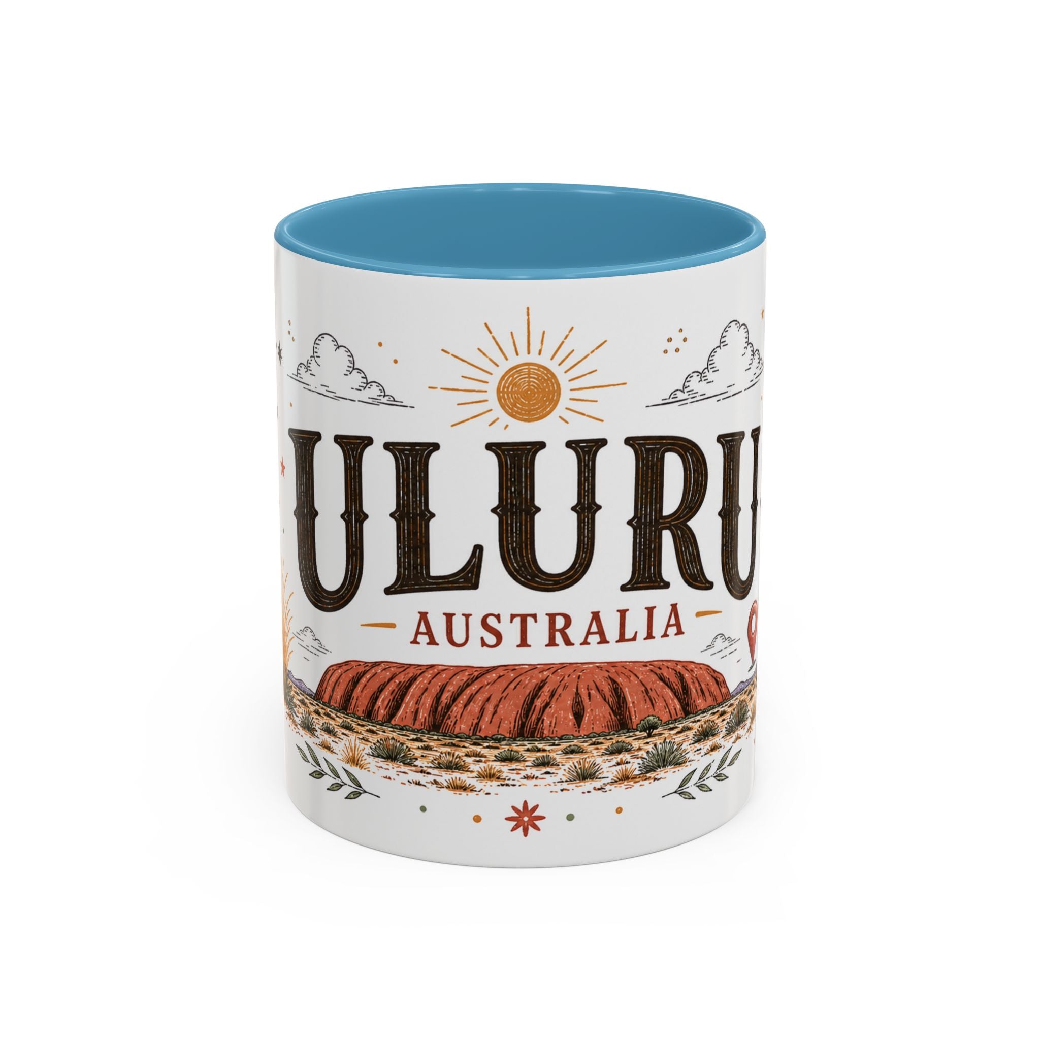 Uluru Coffee Mug | Travel Destination Souvenir Gift | Accent Color Ceramic 11oz 15oz