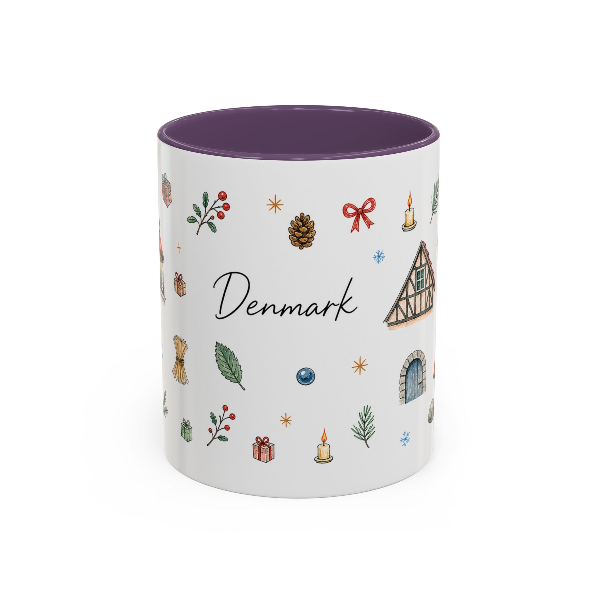 Denmark Christmas Mug | Watercolor Travel Souvenir | Holiday Gift | Accent Ceramic Coffee Cup 11oz 15oz