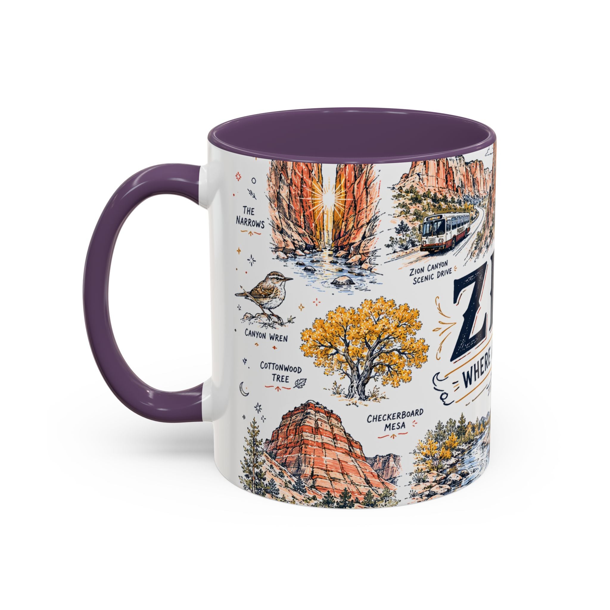 Zion National Park Coffee Mug | Hiking Camping Nature Gift | Accent Color Ceramic 11oz 15oz