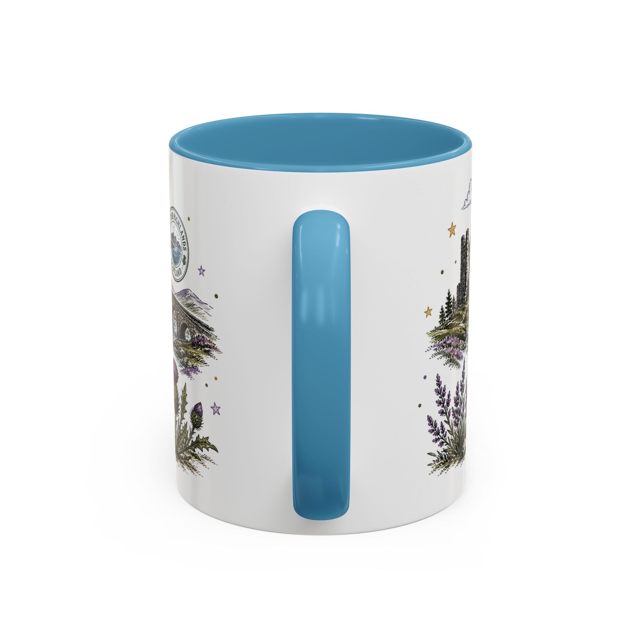 Scottish Highlands Coffee Mug | Travel Destination Souvenir Gift | Accent Color Ceramic 11oz 15oz