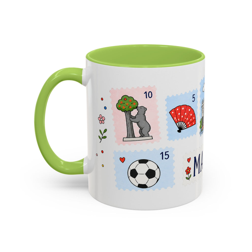 Madrid Coffee Mug | Postage Stamp Collage Mug | Travel Souvenir Accent Cup 11oz 15oz