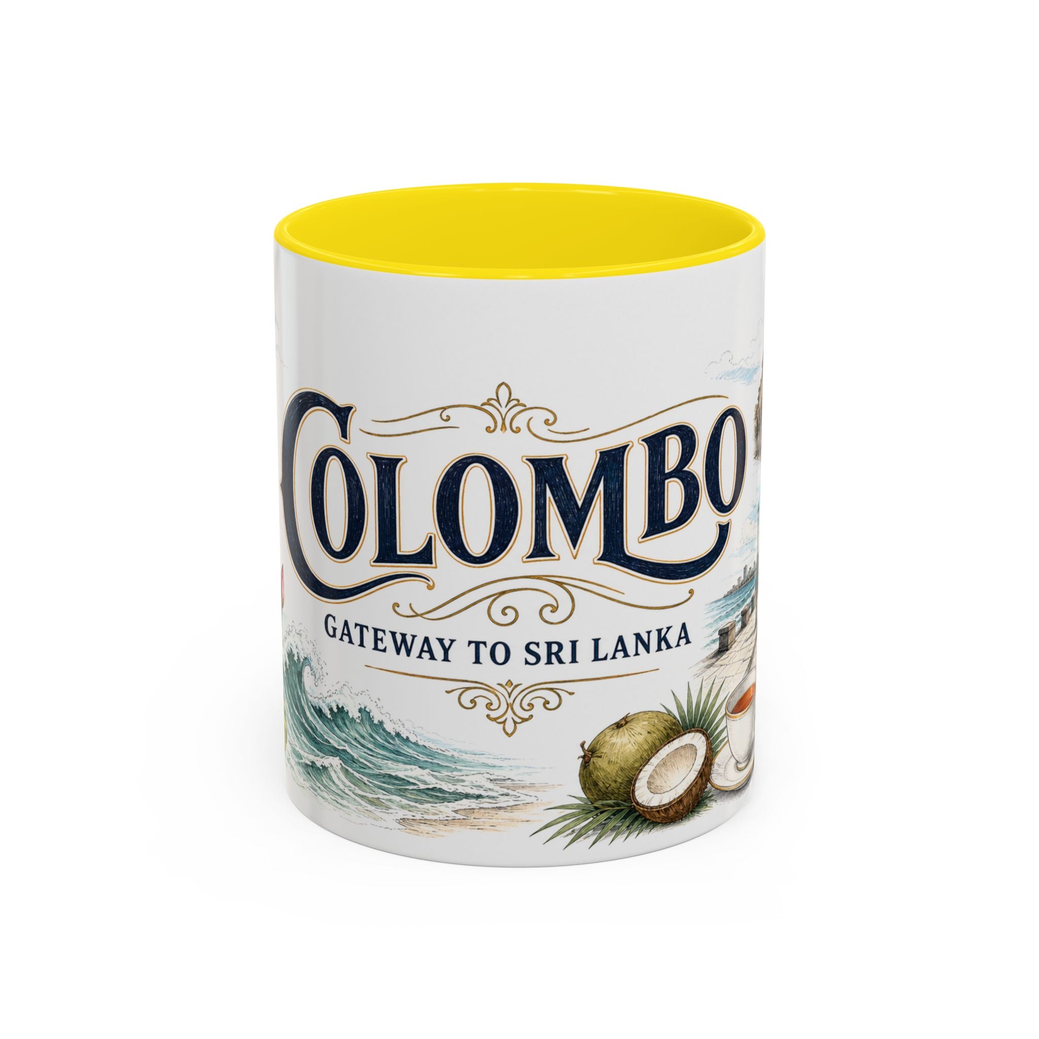 Colombo Coffee Mug | Sri Lanka Travel Souvenir | Vintage Illustrated City Gift | 11 oz 15 oz Accent Mug