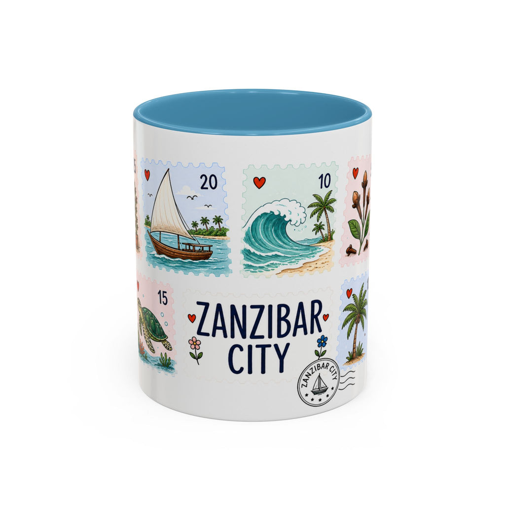 Zanzibar City Coffee Mug | Postage Stamp Collage Mug | Travel Souvenir Accent Cup 11oz 15oz
