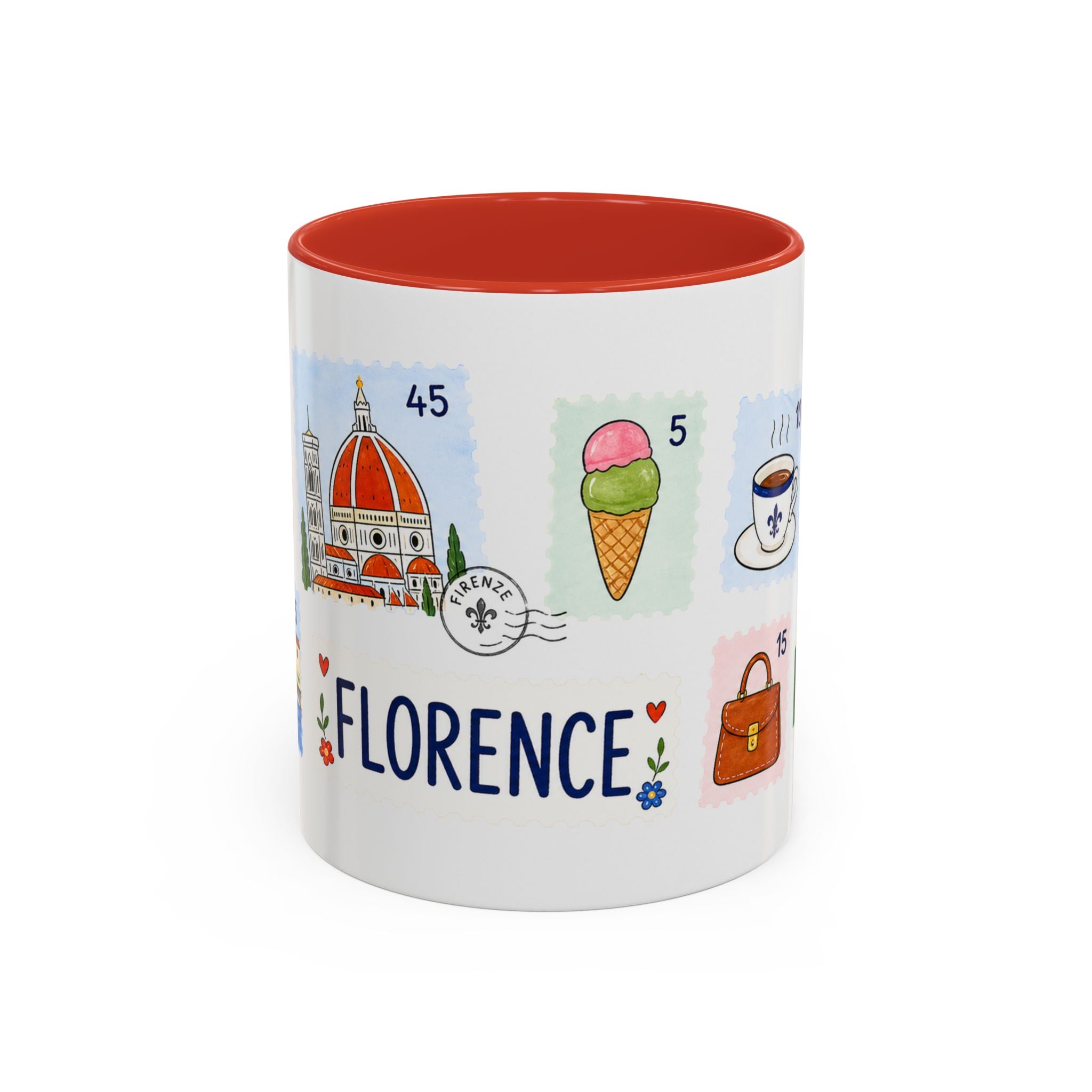 Florence Coffee Mug | Postage Stamp Collage Mug | Travel Souvenir Accent Cup 11oz 15oz