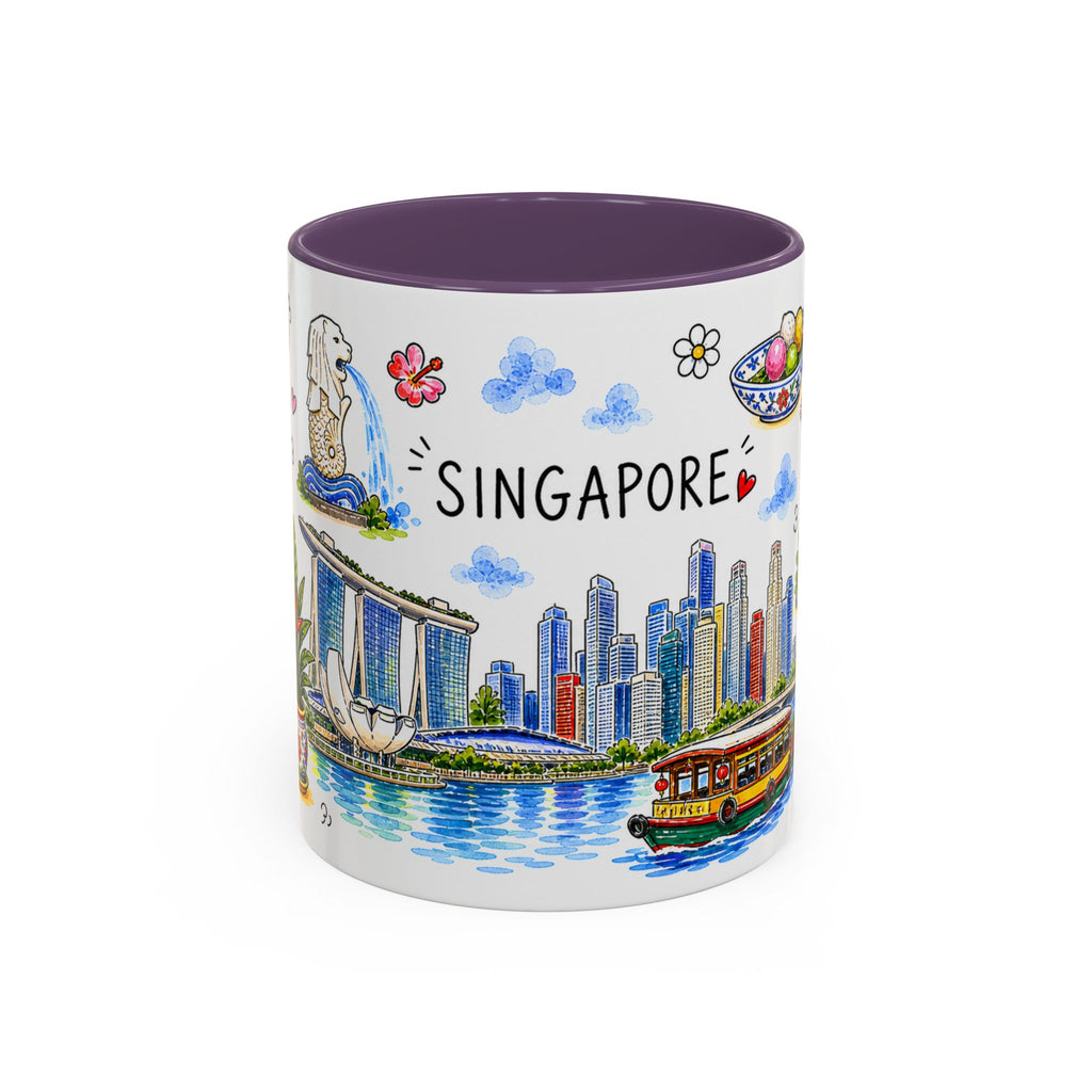 Singapore Illustrated Travel Mug | City Souvenir Accent Coffee Mug | 11oz 15oz Ceramic Cup