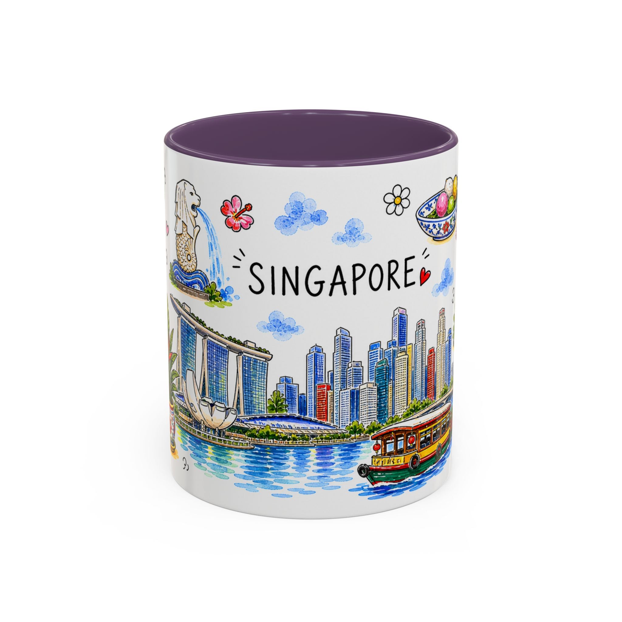 Singapore Illustrated Travel Mug | City Souvenir Accent Coffee Mug | 11oz 15oz Ceramic Cup