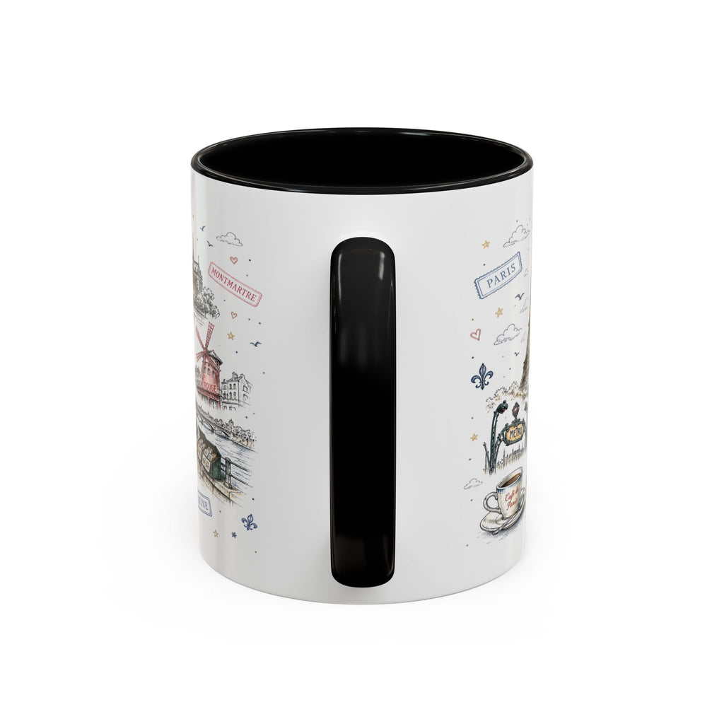 Paris Coffee Mug | France Souvenir Travel Gift | Accent Color Ceramic 11oz 15oz