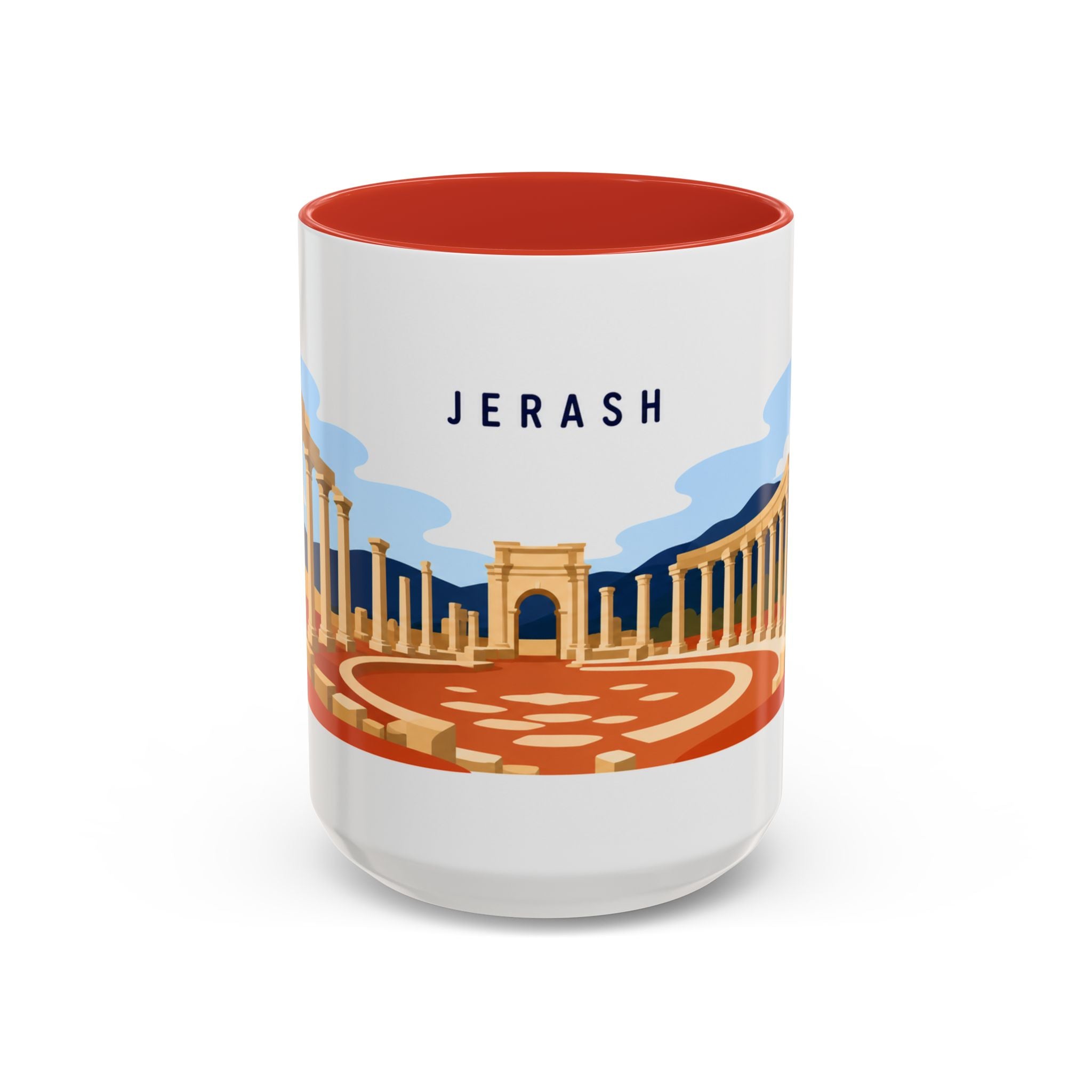 Jerash Coffee Mug | Travel Destination Souvenir Gift | Accent Color Ceramic 11oz 15oz