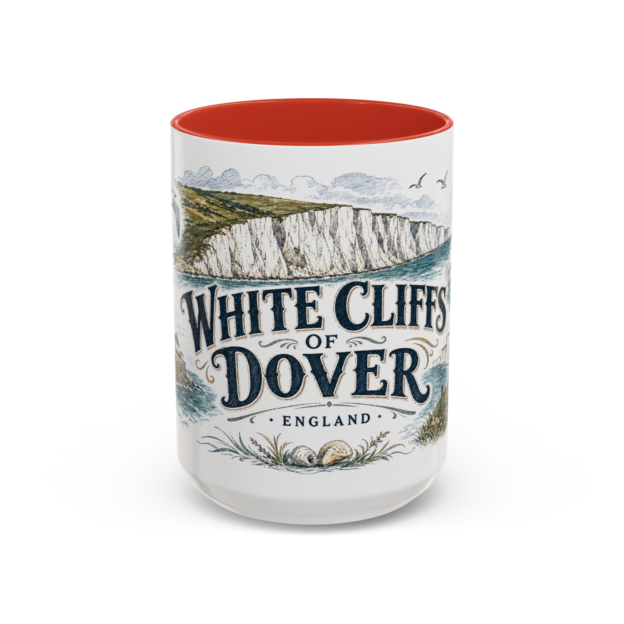 White Cliffs of Dover Mug, England Travel Souvenir, Bucket List Gift, Accent Ceramic Coffee Mug 11oz 15oz