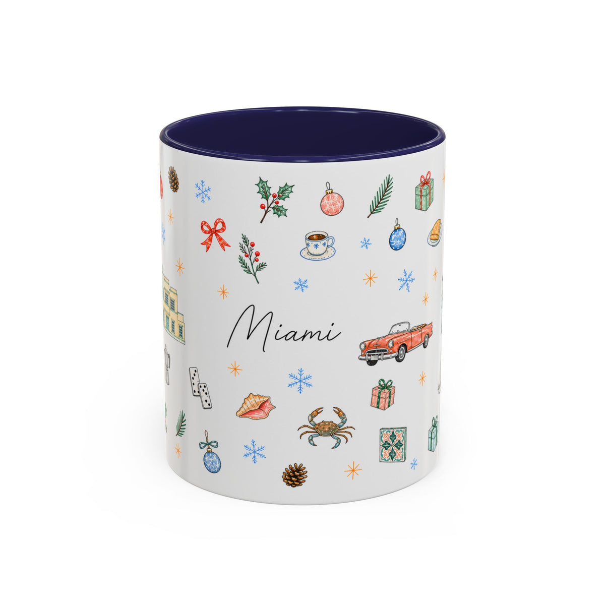 Miami Christmas Mug | Watercolor Art Deco City Souvenir (11oz/15oz)