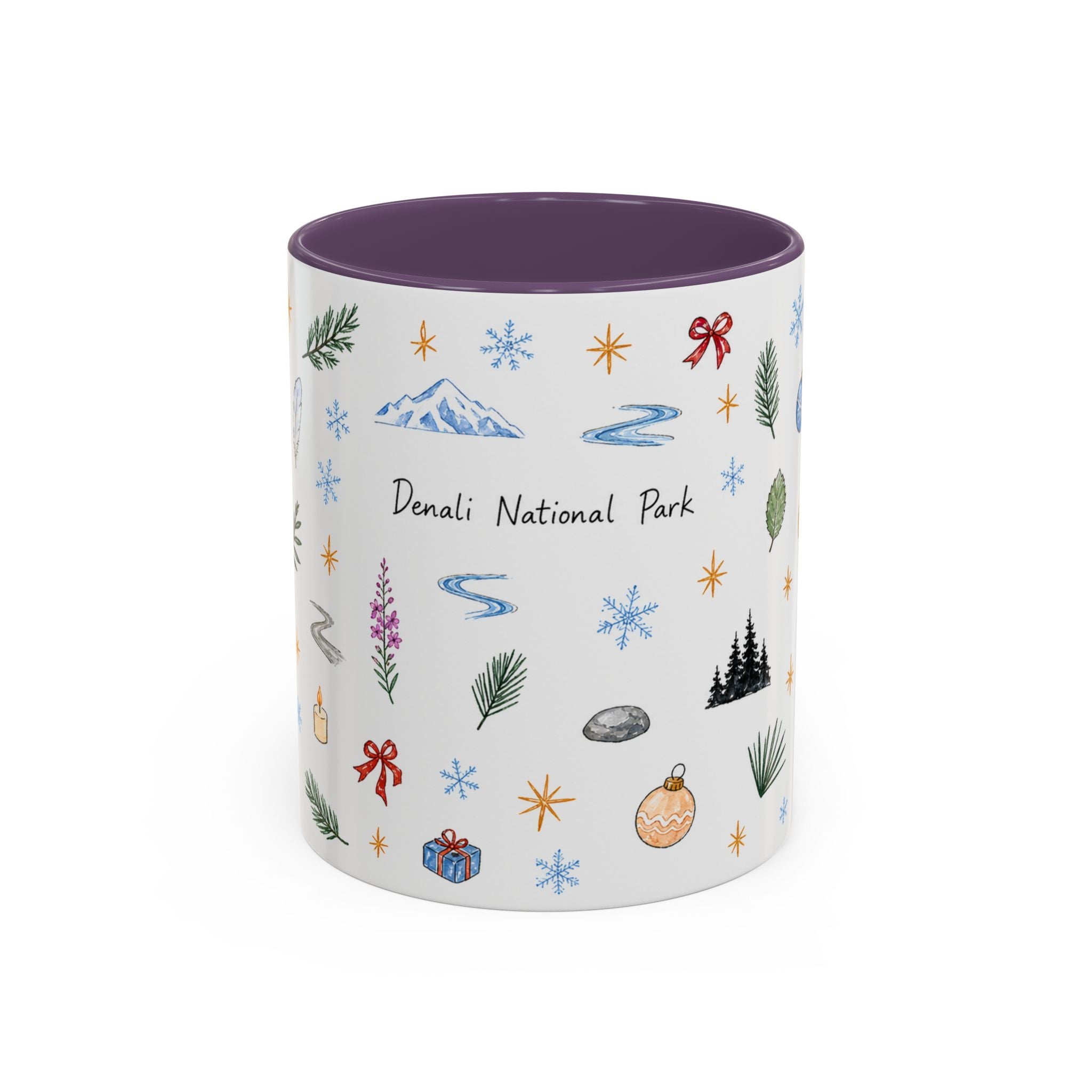 Denali National Park Christmas Mug | Watercolor Travel Souvenir | Holiday Gift | Accent Ceramic Coffee Cup 11oz 15oz