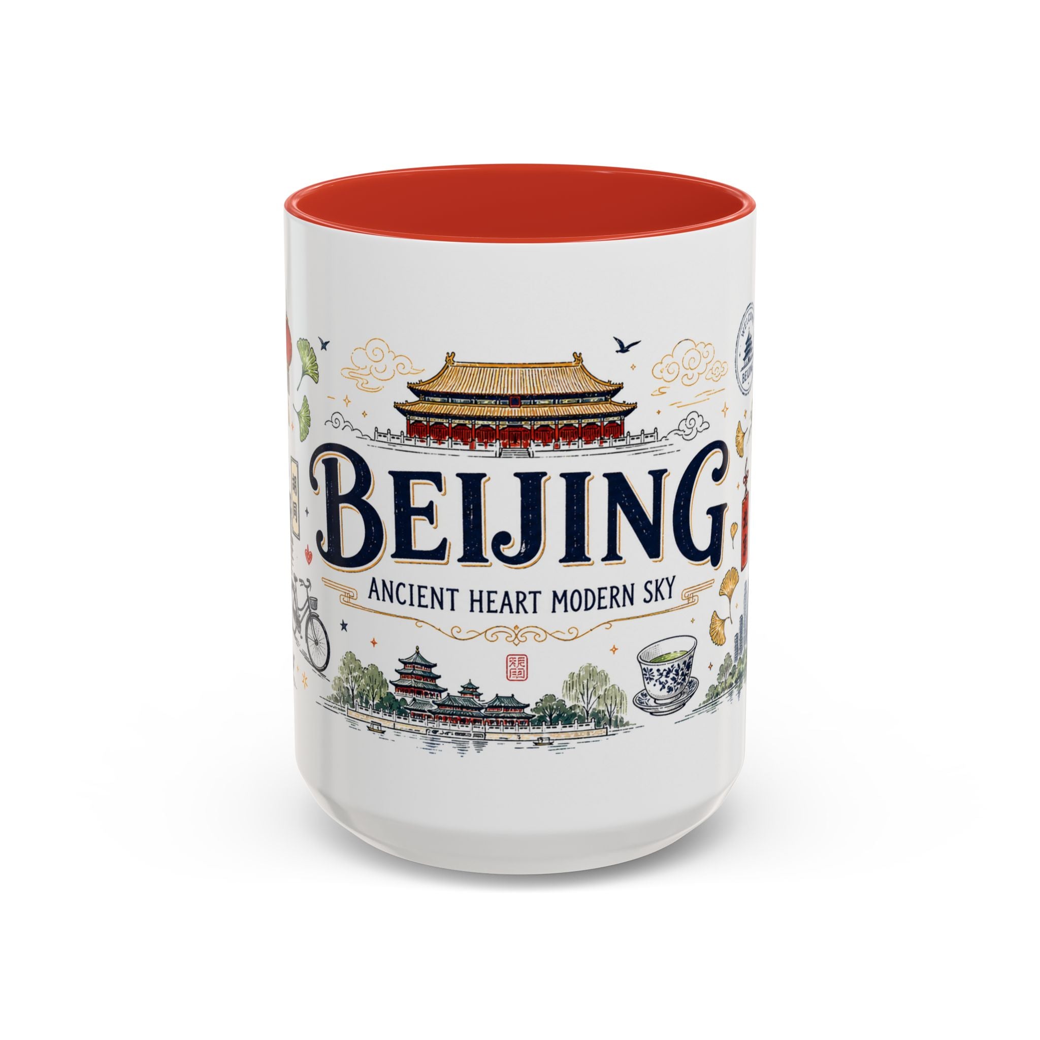 Beijing Coffee Mug | China Souvenir Travel Gift | Accent Color Ceramic 11oz 15oz