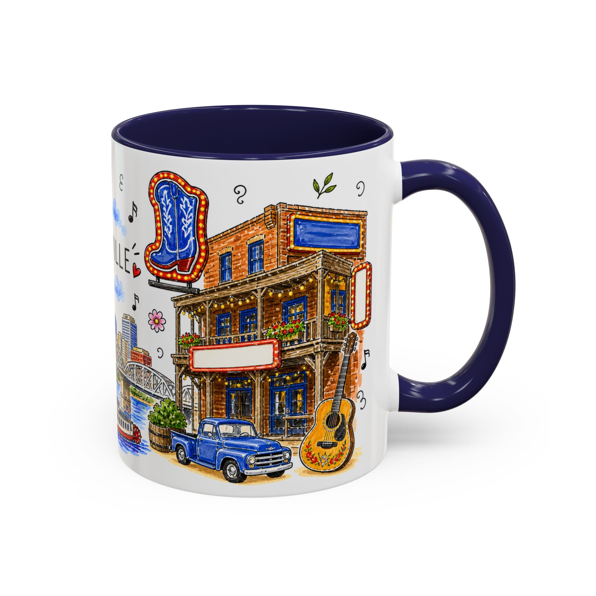Nashville Illustrated Travel Mug | City Souvenir Accent Coffee Mug | 11oz 15oz Ceramic Cup