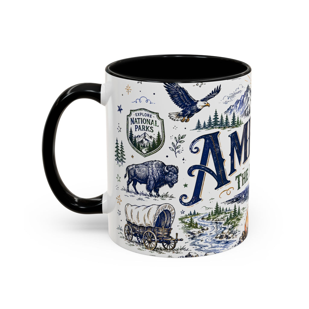 America the Beautiful Coffee Mug | Patriotic USA Gift | Accent Color Ceramic 11oz 15oz