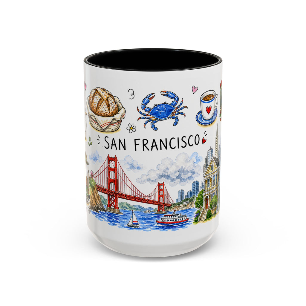 San Francisco Illustrated Travel Mug | City Souvenir Accent Coffee Mug | 11oz 15oz Ceramic Cup