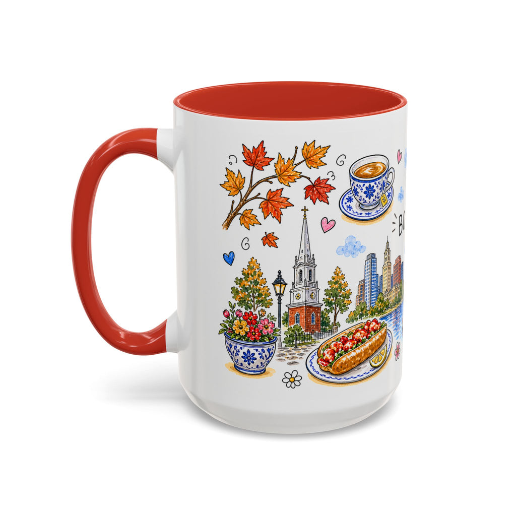 Boston Illustrated Travel Mug | City Souvenir Accent Coffee Mug | 11oz 15oz Ceramic Cup