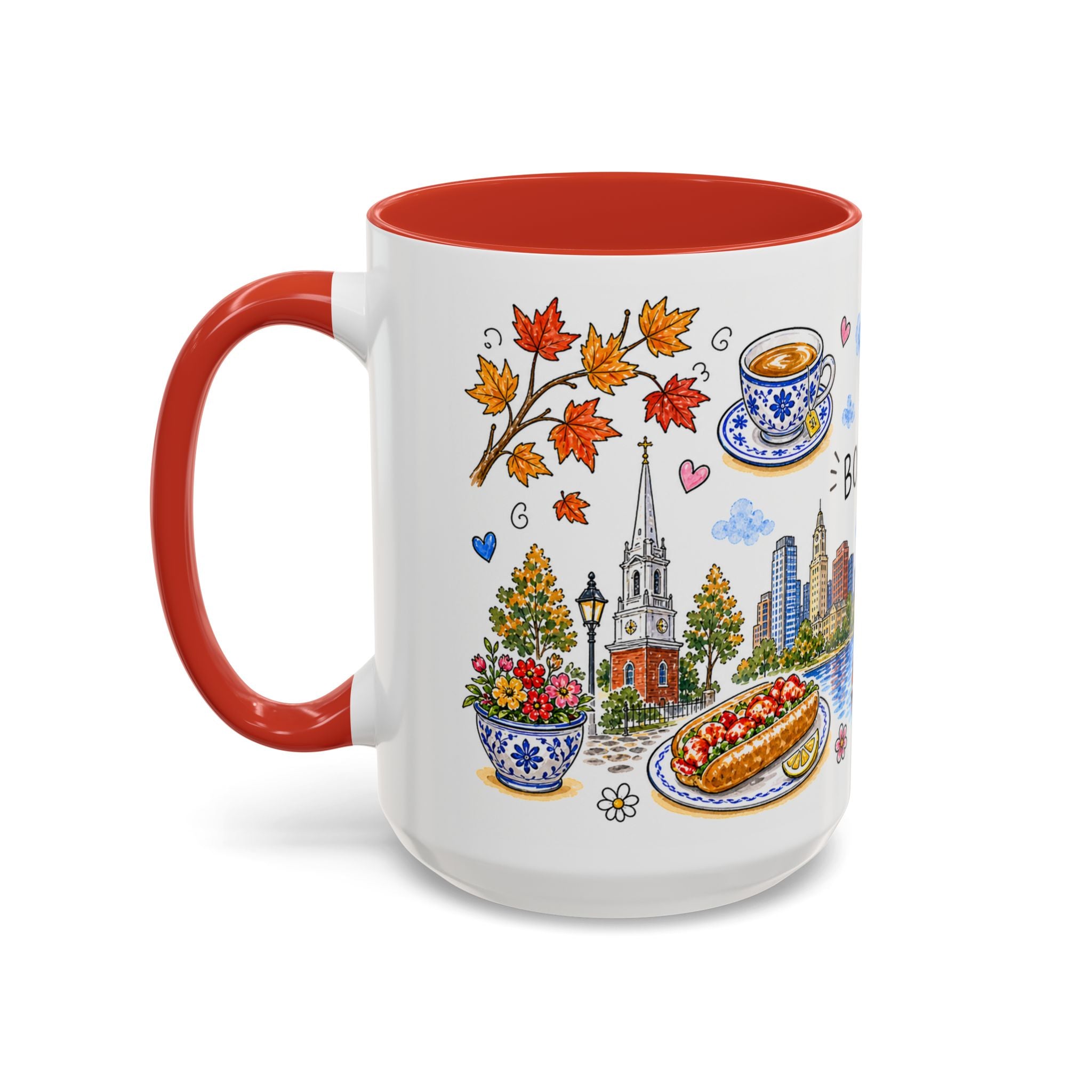 Boston Illustrated Travel Mug | City Souvenir Accent Coffee Mug | 11oz 15oz Ceramic Cup